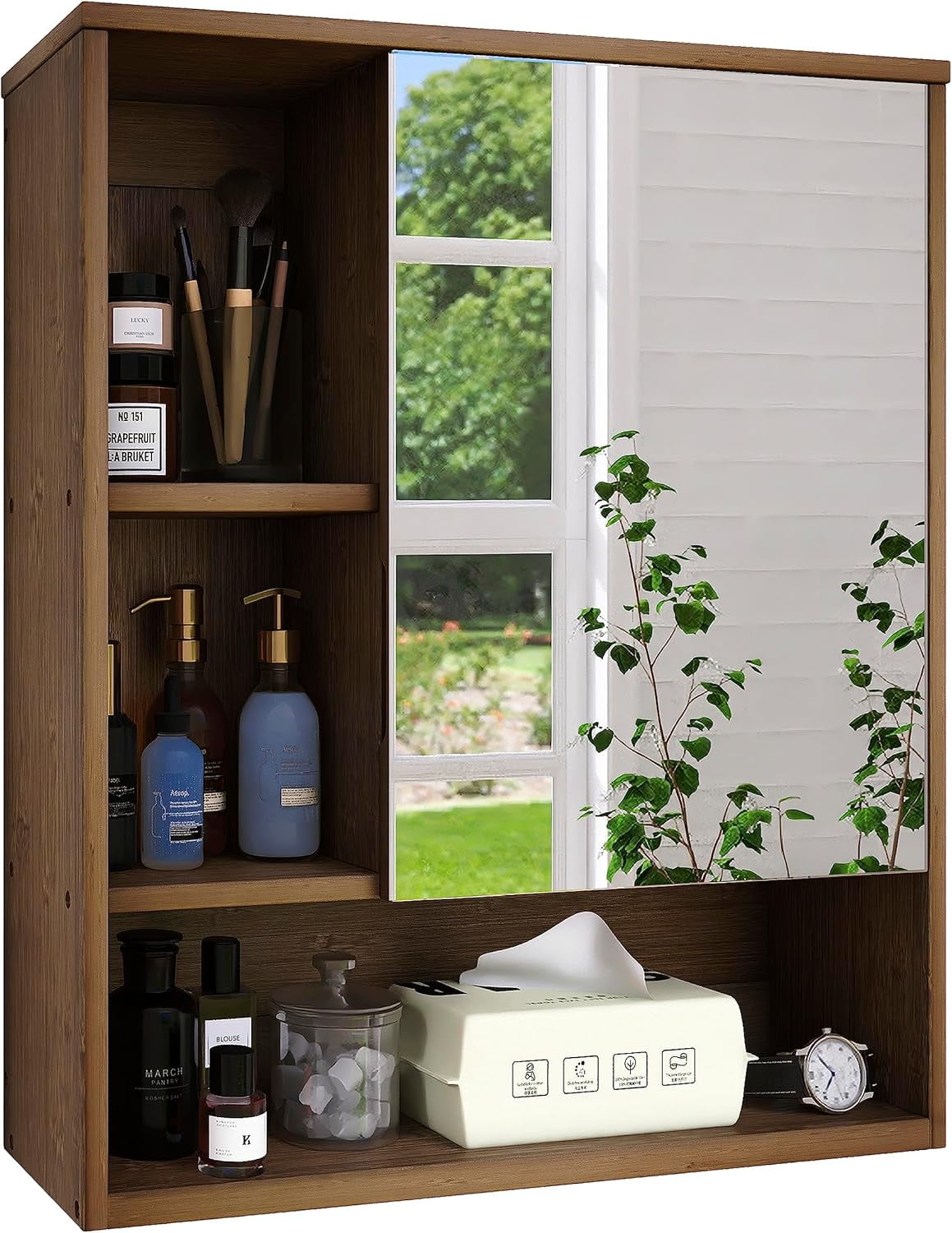Bathroom Mirror Cabinet Wall Mounted, Bamboo Space Saver Medicine Cabinet, Wall Hanging Over ...