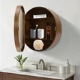 thumbnail image 1 of Bathroom Mirror Cabinet Wall-Mounted Round Mirror Cabinet Make-Up Storage Rack For Living Room, Hallway Walnut Color, 1 of 12