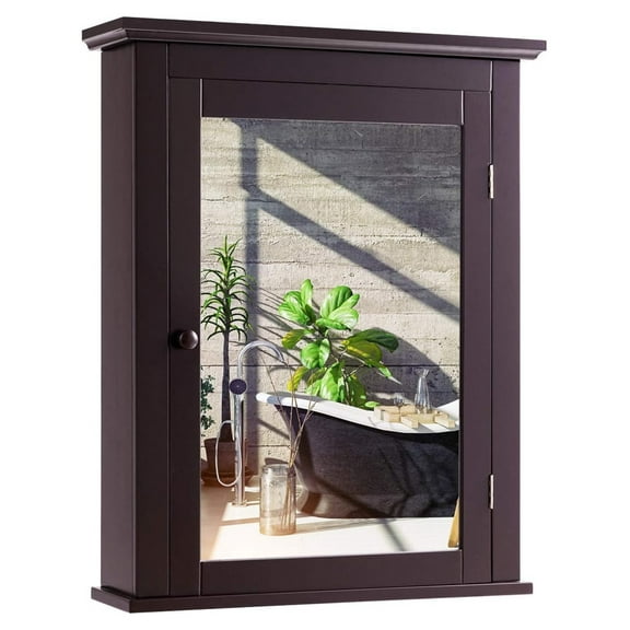 Bathroom Mirror Cabinet, Wall Mounted Storage Cabinet with Mirror Door and Adjustable Shelf, Mirrored Medicine Cabinet for Bathroom, Living Room, Cloakroom, 22 x 6 x 27.5 inches (Brown)