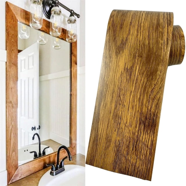 Bathroom Mirror Frame Border Sticker,Wood Grain Wallpaper Border,Brown ...