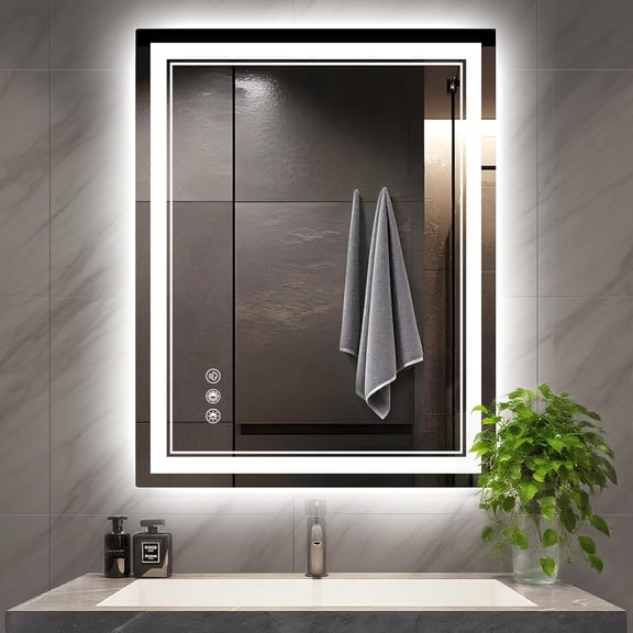 Bathroom Mirror with Lights: 24"x32" Wall Mounted Large Lighted Mirrors Fogless, Anti-Fog,Dimmable,Memory Function, Shatterproof Tempered Glass, Espejos para Banos, ETL Listed