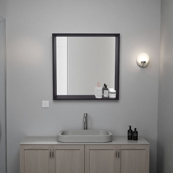 Bathroom Mirror Plains Medicine Cabinet 23.6" H, 1 Shelf, 1 Mirror, Black Wengue - Bathroom,Wall Mirror