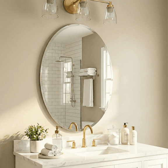 Bathroom Mirror for Over Sink, 20x28 Inch Oval Frameless Mirror, Beveled and Polished, Decorative Wall Mirror for Bathroom, Bedroom, Vanity, Entryway, Modern and Elegant
