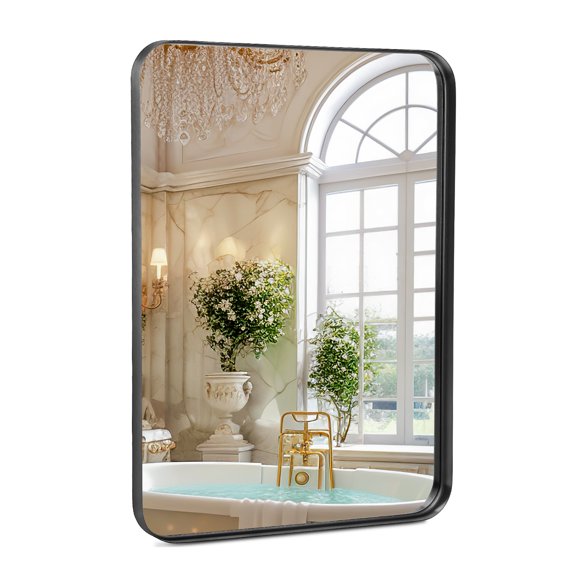 Aluminum Alloy Framed Wall Mirror for Bathroom, Farmhouse Style, Anti-Rust Tempered Glass