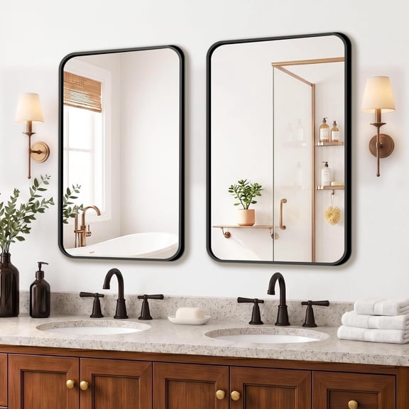 Bathroom Mirror for Wall, 2 Pack 30"x20" Rounded Rectangle Black Framed Vanity Mirror, Shatterproof &Anti-Rust Mirrors Over Sink, Bedroom, Living Room, Entryway