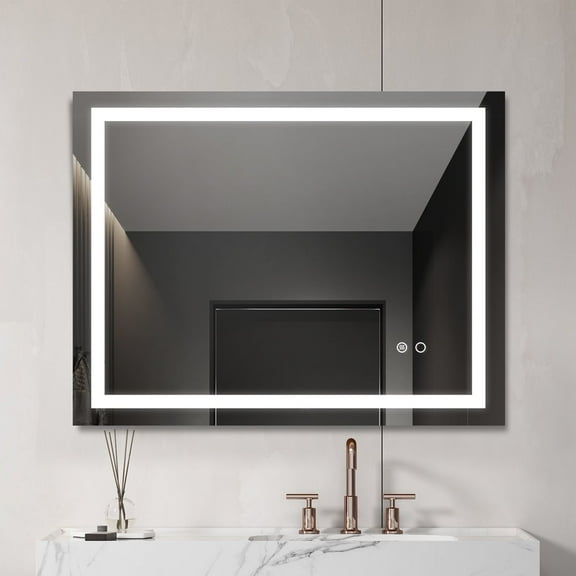 Bathroom Mirror Wall-Mounted Vanity Mirror with Anti Fog,Dimmable Waterproof Smart Touch Button Makeup Mirror with Lights Vertical & Horizontal (36x28 Inch)