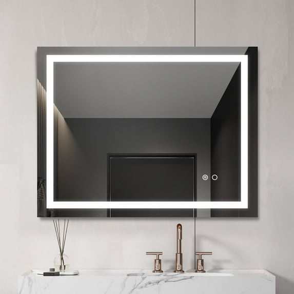 Bathroom Mirror Wall-Mounted Vanity Mirror with Anti Fog,Dimmable Waterproof Smart Touch Button Makeup Mirror with Lights Vertical & Horizontal (36x28 Inch)