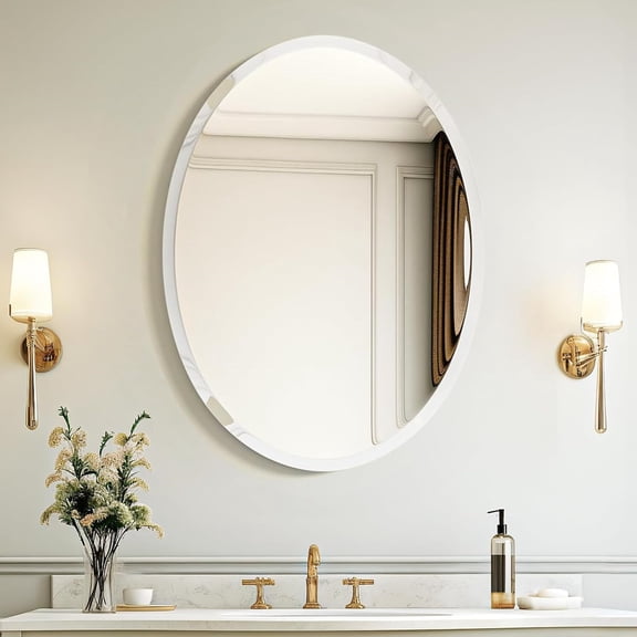 Bathroom Mirror for Over Sink, 20x28 Inch Oval Frameless Mirror, Beveled and Polished, Drative Wall Mirror for Bathroom, Bedroom,