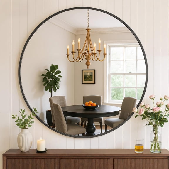 Bathroom Mirror for Wall, 24 Inch Round Mirrors | Circle Vanity Bedroom Living Room Entryway, Anti-Rust, Tempered Glass, Hanging or Leaning