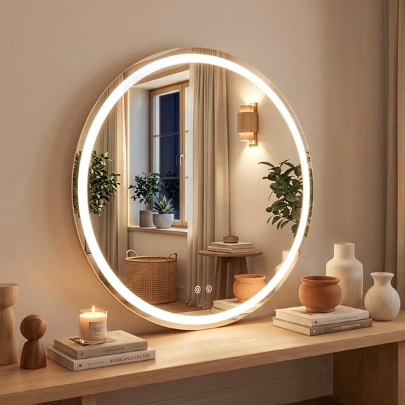 Bathroom Mirror with LED Light, 36 inch Round Circle Vanity Wall Mirror for Living Room, Bedroom