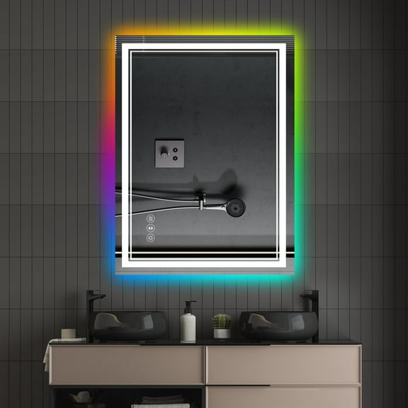 Bathroom Mirrors 30x36 Inch Frameless LED Bathroom Mirror,Smart Mirror,RGB Backlight,Wall Mounted Bathroom Mirrors