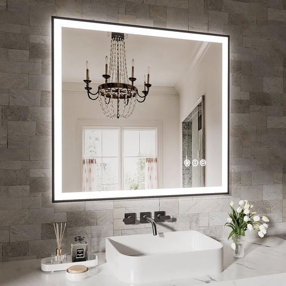 Bathroom Mirrors 32x36 Inch Frameless LED Bathroom Mirror,Smart Mirror,Wall Mounted Bathroom Mirrors