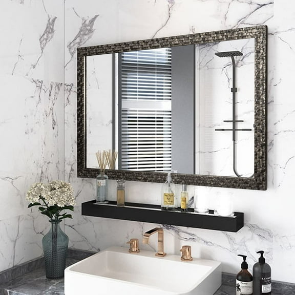 Bathroom Mirrors 40x24 Inch for Wall, Modern Rectangle Black Frame Wall Mounted Mirror Vertical or Horizontal Hanging for Living Room, Bedroom(40''x24''Mosaic Black)