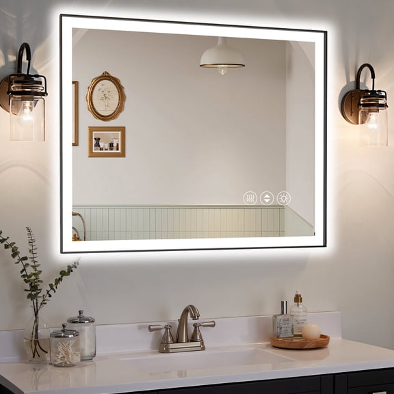Bathroom Mirrors 40x32 Inch Frameless LED Bathroom Mirror,Smart Mirror,Wall Mounted Bathroom Mirrors
