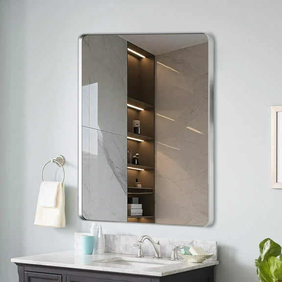 Bathroom Mirrors 40x36 Inch Brushed Nickel Aluminium Frame Bathroom Mirror,Wall Mounted Bathroom Mirrors