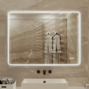 Bathroom Mirrors 48 X 36 Rectangular Framed Dimmable Anti-Fog LED Wall Bathroom Vanity Mirror Lighted Mirror,Wall Mounted Bathroom Mirrors