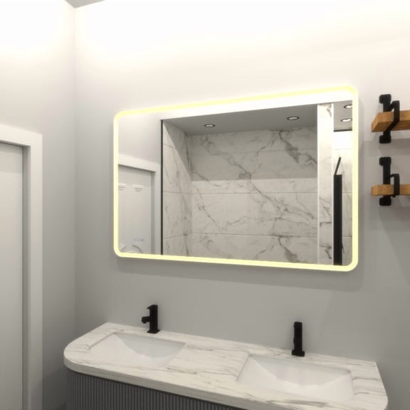 Bathroom Mirrors 60 X 36 Rectangular Framed Dimmable Anti-Fod LED Wall Bathroom Vanity Mirror Lighted Mirror,Wall Mounted Bathroom Mirrors