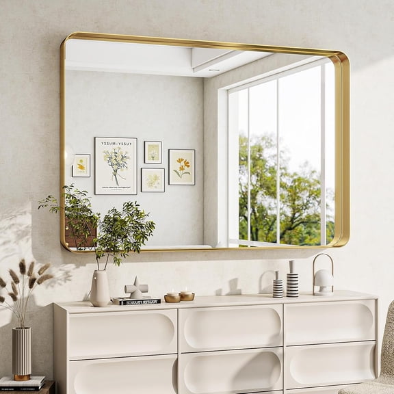 Bathroom Mirrors for Over Sink Rounded Rectangle Bathroom Vanity Mirror Bathroom Mirror for Wall Hangs Horizontally or Vertically for Living Room Bedroom Entryway