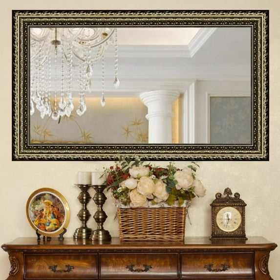 Bathroom Mirrors for Wall, Rectangle Black&Gold Frame Wall Mounted ...