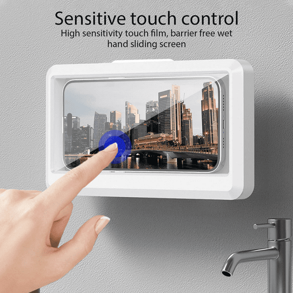 Bathroom Mobile Phone Holder Waterproof Touchable Case Wall Mounted Kitchen Toilet Smartphone Storage Box Stand