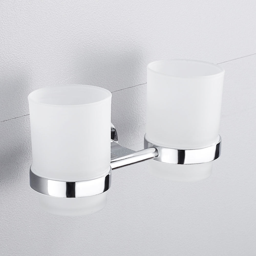 Bathroom Modern Wall-Mounted Toothbrush Holder Glass Cup Tumbler Frame ...