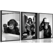 Bathroom Monkey Wall Art Funny Orangutan Bathroom Wall Decor Black and white Animal Painting Print Artwork Toilet Maximalist Pictures Unframed