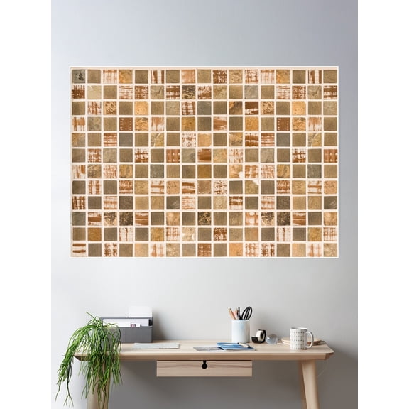 Bathroom Mosaic (Ocher) Poster Wall Art, Modern Wall Decor For Living Room Bedroom, 12x18 UNFRAMED
