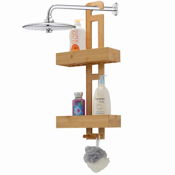 Shower Tree Storage Bathroom Multi-function Natural Bamboo Storage Rack Over Shower Head ...