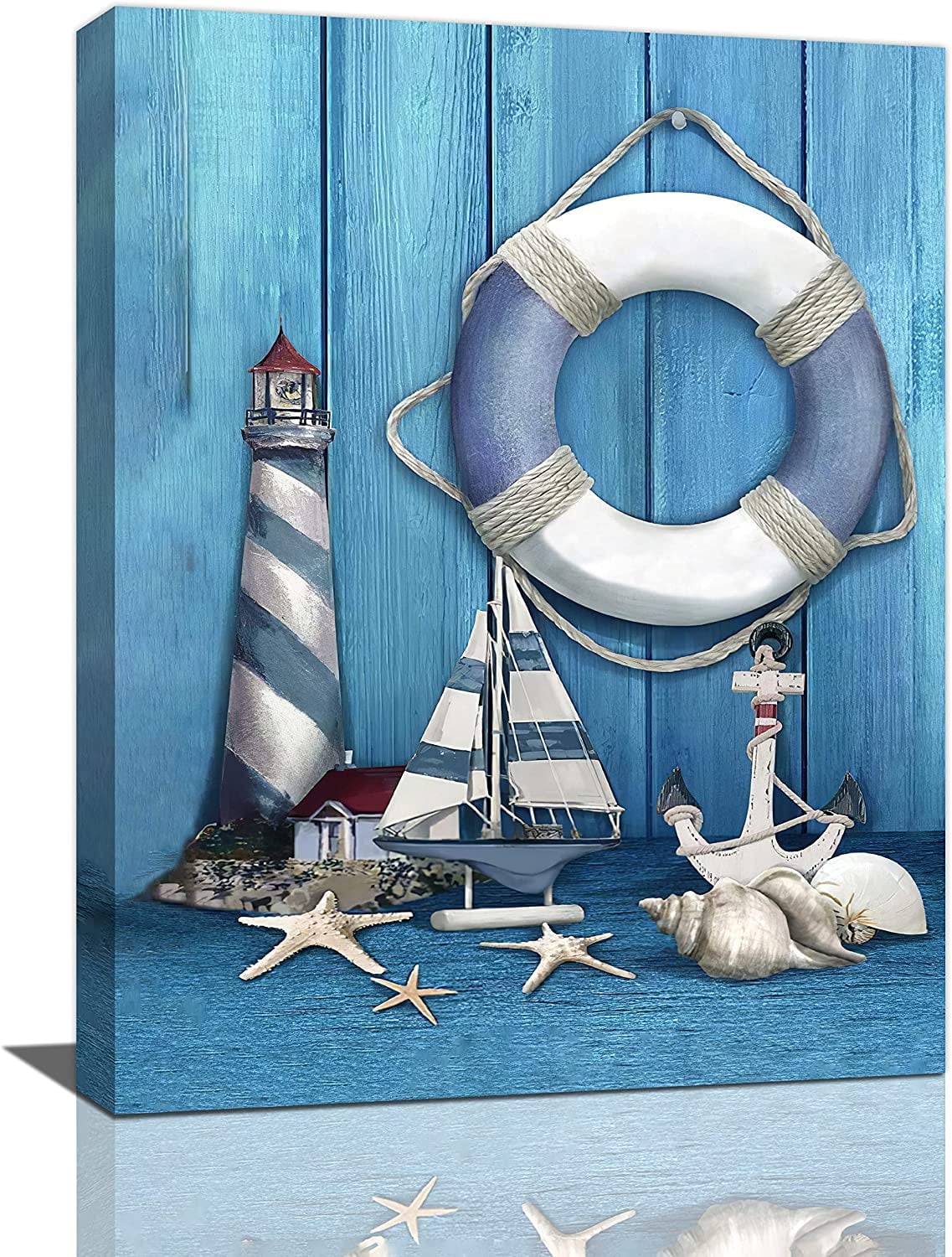 Bathroom Nautical Wall Art Modern Starfish Anchor Lighthouse Pictures ...