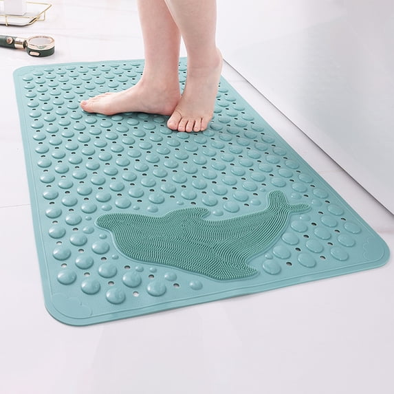 Bathroom Non Slip Mat, PVC Shower Room Floor Mat, Strong Suction Cup Backing, Dolphin Shaped Bristle Area, Quick Drainage, Comfortable Waterproof Bath Mat