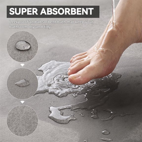 Bathroom Non-Slip Mat - Rubber Backing Non-Slip Thin Bathroom Rug, Can Be Placed Under Door - Quick-Dry Water Absorbent Suede Surface Gray Bathroom Floor Mat - Suitable for Bathtub Front Sho