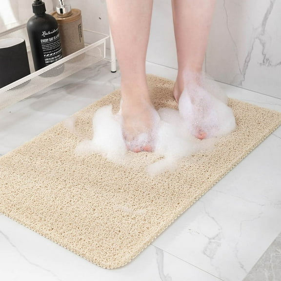 Bathroom Non-Slip Mat S Shower Permeable - Beige 40*60,1*Foot Pad,Shower Mat Bathtub Mat Non Slip 24X16 Inch Soft Tub Mat with Drain Pvc Loofah Bath Mat for Tub and Bathroom Quick Drying