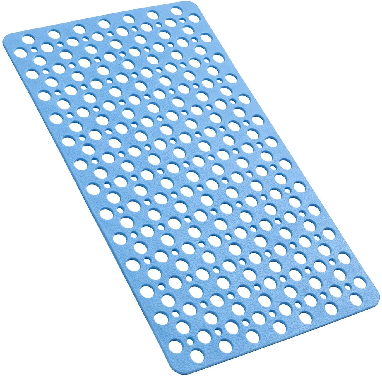 Bathroom Non Slip Shower Mat, 30L x 17W Inch Super Soft PVC Bath Mat with Suction Cup, Soft Bathroom Mat with Drain Hole, Blue