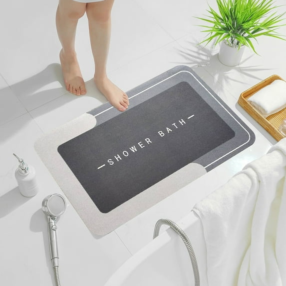 Bathroom Non Slip Water Absorbent Floor Mat | Modern Diatomite Rubber Bath Rug | Quick Dry | Durable Washable Foot Mat | Sink Toilet Entryway | 16x24in | Blue Gray Pink