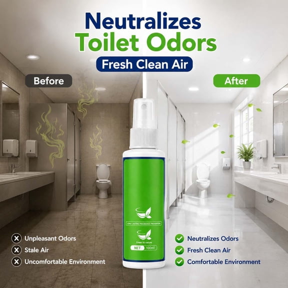 Bathroom Odor Eliminator, Neutralizes Stubborn Bad Smells on Contact, Daily Use for Residential and Public Restrooms, Non-Irritating Nature-Derived Ingredients, 100Ml Portable