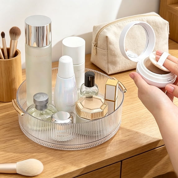 Bathroom Organizer, 9 Inch Clear Plastic Spinning Organizer, Rotating Spice Rack for Kitchen, Storage Container for Pantry, Countertop, Fridge, Vanity, Bathroom