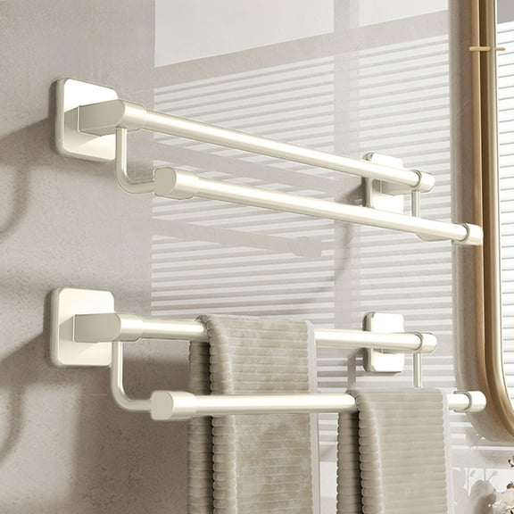 Bathroom Organizer, Bathroom Towel Rack Punch Free Bathroom Storage Rack Patch Towel Rack Wall Mounted Double Pole Space Aluminum Towel Rack, Room Decor