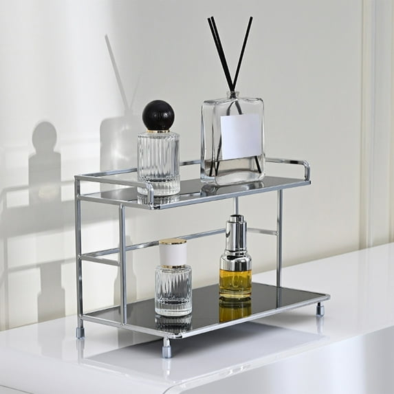 Bathroom Organizer Counter top Perfume Organizer Makeup Organizer Cosmetics Storage Display Rack Vanity Tray Dresser Stainless Steel Gold Shelf White Marble Ceramic Tray