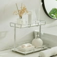 thumbnail image 1 of Bathroom Organizer Countertop Perfume Organizer Makeup Organizer Cosmetics Storage Display Rack Vanity Tray Dresser Stainless Steel Gold Shelf White Marble Ceramic Tray (2 Tier L-Sliver), 1 of 13
