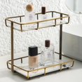 thumbnail image 1 of Countertop Bathroom Organizer Tray with 2-Tier L-Bronze Stainless Steel and White Marble Shelf, 1 of 6