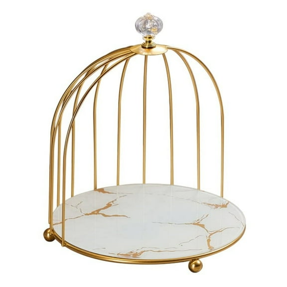Bathroom Organizer Countertop | White Glass Marble Tray | Makeup, Perfume, and Storage Vanity | Birdcage Design | Gold Iron Decor