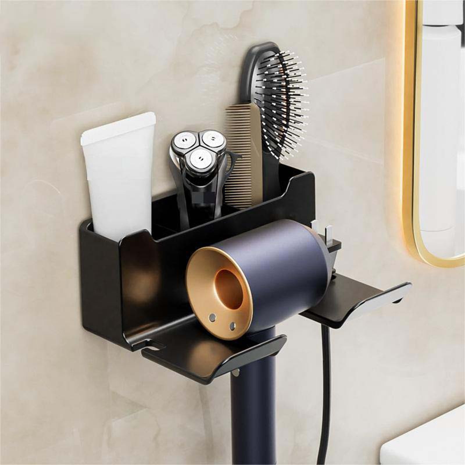 Bathroom Organizer Hair Dryer Holder Wall Mounted Hair Styling Tools ...