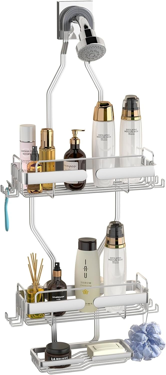 Bathroom Organizer Hanging Shower Caddy: Over Shower Head Shelf for ...
