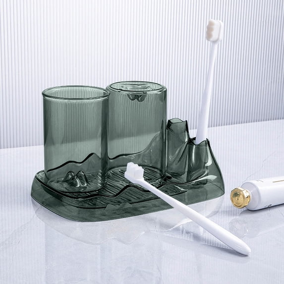 Bathroom Organizer, Toothbrush Holder with 2 Cups, Vanity Tray for Countertop Storage, Plastic Bathroom Accessory Set for Toiletries and Cosmetics