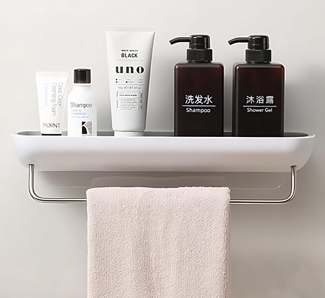 Bathroom Organizer - Wall Mounted Shower Caddy Shelf - with Towel Bar ...