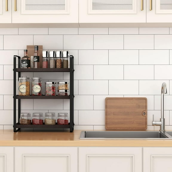 Bathroom Counter Organizer, 3 Tier Wood and Iron Shelf, Compact Storage for Bathrooms, Desks, and