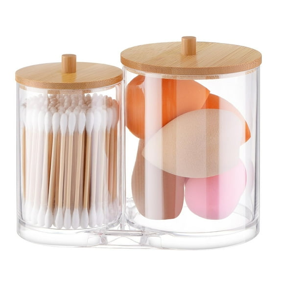 Bathroom Organizers and Storage, 2 in 1 Cotton Swabs Qtip Holder, Apothecary Jars with Lids Clear Bathroom Accessories for Storage, Cotton Ball Holder Apothecary Jars, Cotton Swabs, Floss Container