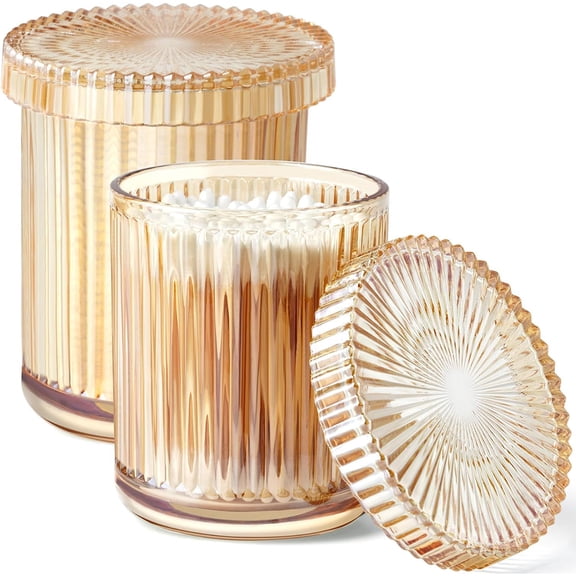 Bathroom Organizers and Storage,2 Pack Glass Qtip Holder Dispenser,Bathroom Essentials Accessories Decor,Vanity Makeup Storage Organizer for Cotton Swabs,Cotton Balls,Pads,Floss Picks (Amber)