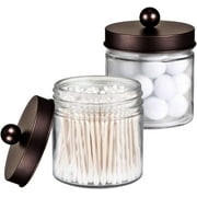 Bathroom Organizers and Storage - 2Pack Qtip Holders Bathroom Canister Apothecary Jars for Cotton Swabs, Rounds, Balls, Qtips,Makeup Sponges, Flossers,Bath Salts - Brushed Nickel