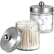 Bathroom Organizers and Storage - 2Pack Qtip Holders Bathroom Canister Apothecary Jars for Cotton Swabs, Rounds, Balls, Qtips,Makeup Sponges, Flossers,Bath Salts - Brushed Nickel